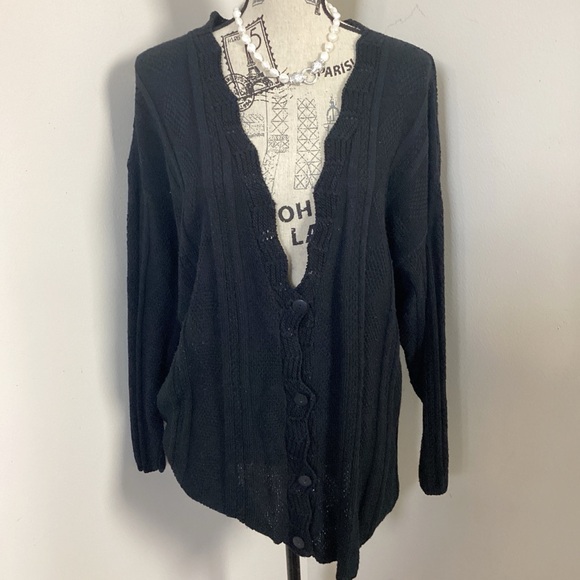 Act III Sweaters - Act III Women’s Vintage Black VNeck Knit Long Sleeves Button Down Cardigan